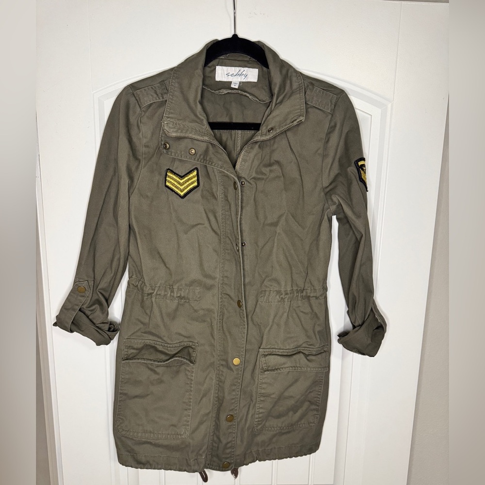 Sebby Utility Military Army Green Jacket Patches, Women’s Medium Zipper Snaps - Picture 2 of 10